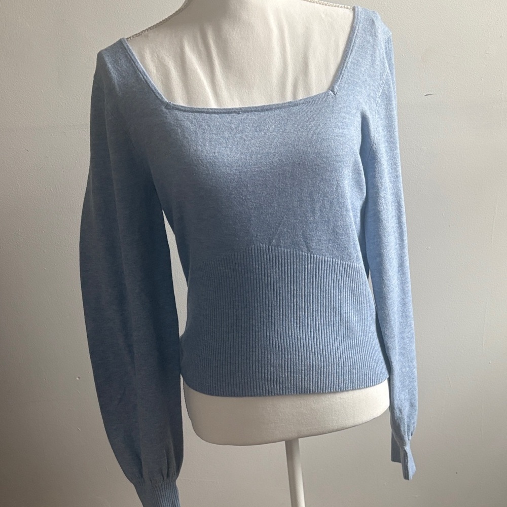 Elegant Blue Square Neck Blouse